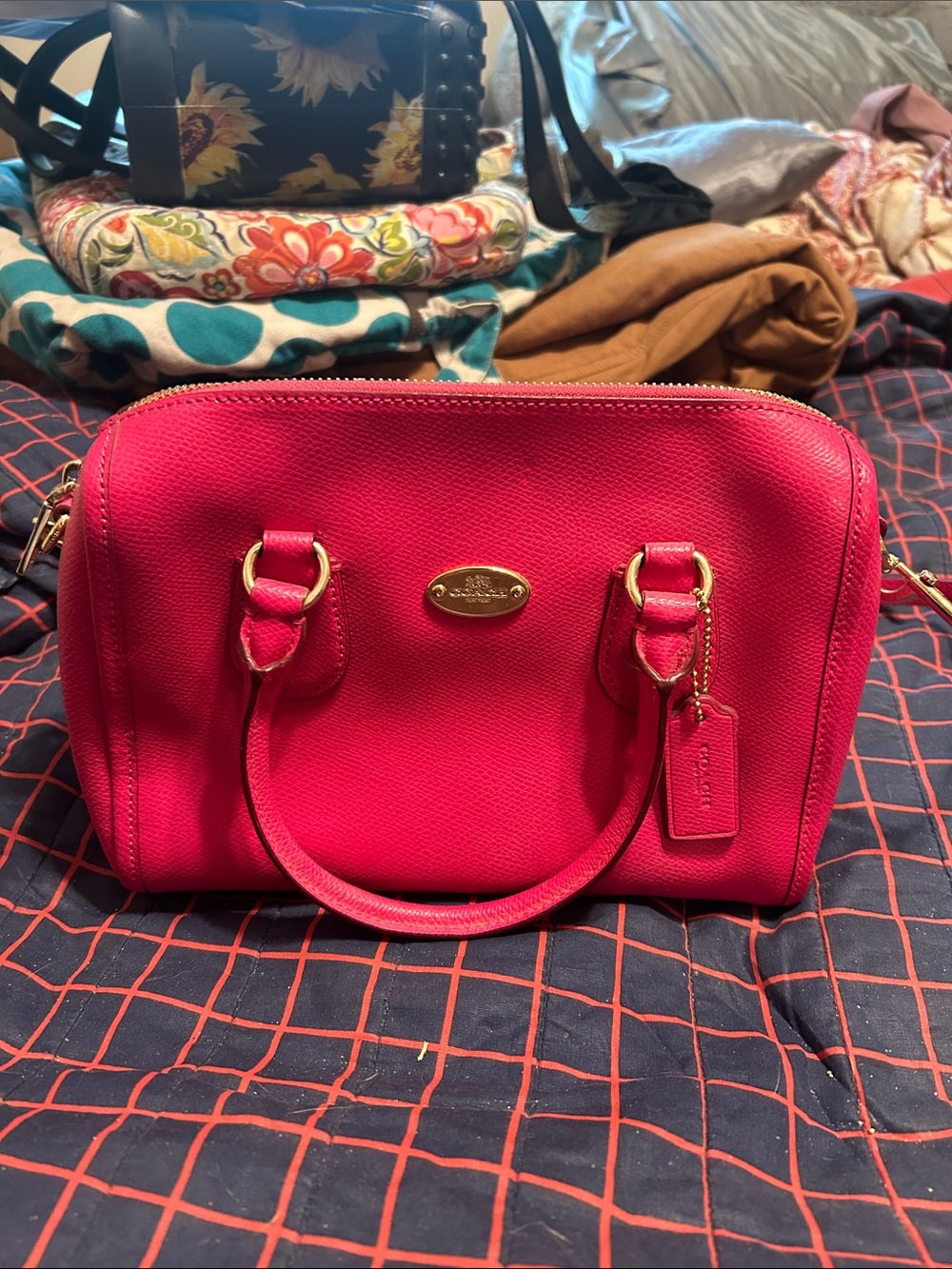 Coach Hot Pink Leather Dome Satchel with Gold Hardware